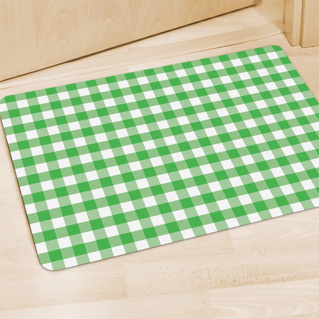 Green And White Gingham Pattern Print Polyester Doormat