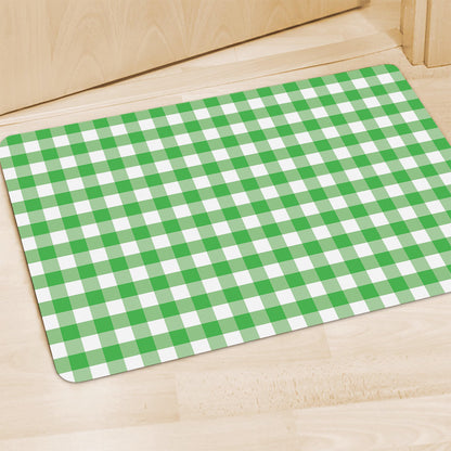 Green And White Gingham Pattern Print Polyester Doormat