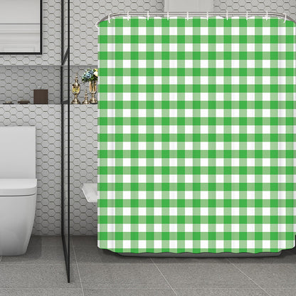 Green And White Gingham Pattern Print Polyester Shower Curtain