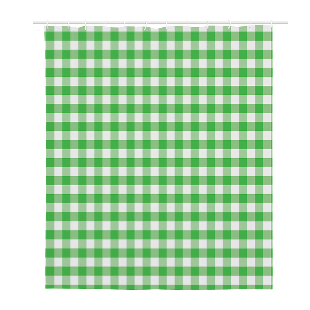 Green And White Gingham Pattern Print Polyester Shower Curtain