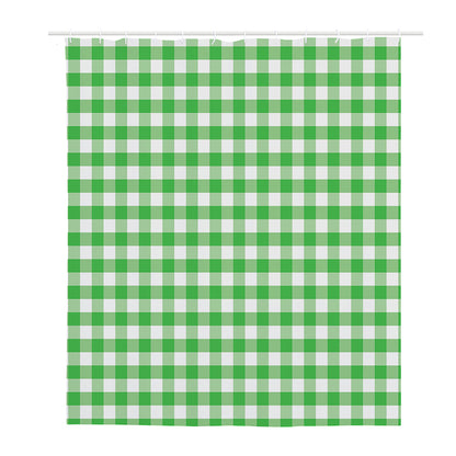 Green And White Gingham Pattern Print Polyester Shower Curtain