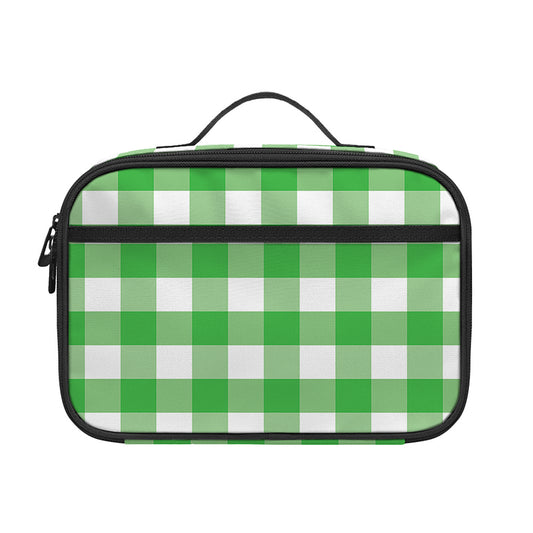 Green And White Gingham Pattern Print Portable Lunch Bag