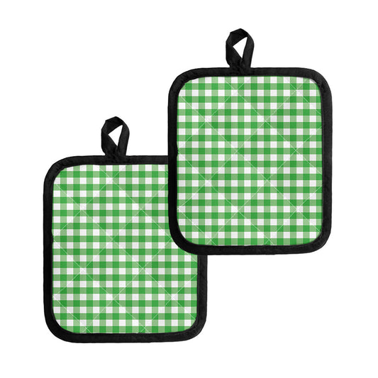 Green And White Gingham Pattern Print Pot Holders