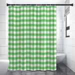 Green And White Gingham Pattern Print Premium Shower Curtain