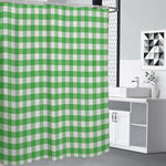 Green And White Gingham Pattern Print Premium Shower Curtain