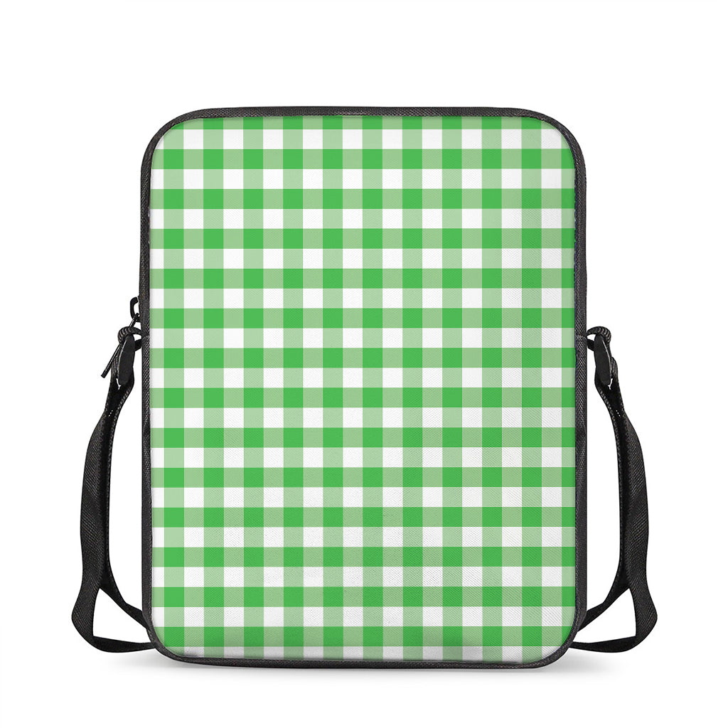 Green And White Gingham Pattern Print Rectangular Crossbody Bag