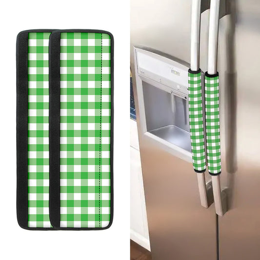 Green And White Gingham Pattern Print Refrigerator Handle Covers