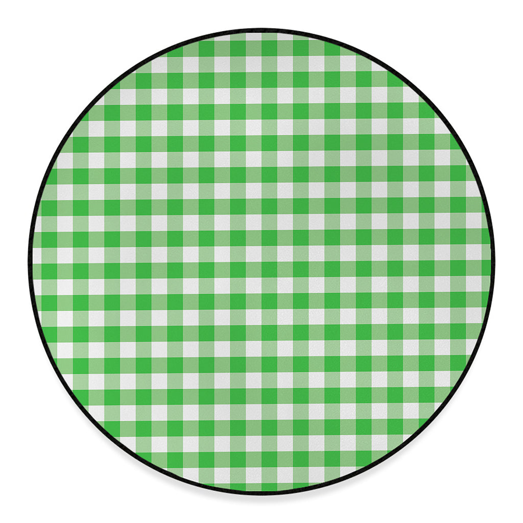 Green And White Gingham Pattern Print Round Floor Mat