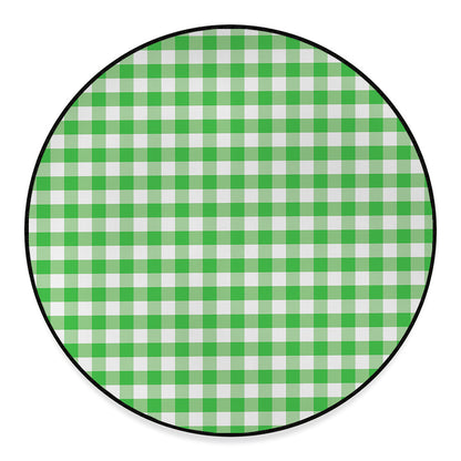 Green And White Gingham Pattern Print Round Floor Mat