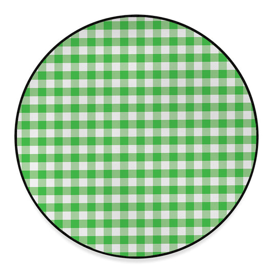 Green And White Gingham Pattern Print Round Floor Mat