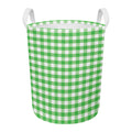 Green And White Gingham Pattern Print Round Laundry Basket