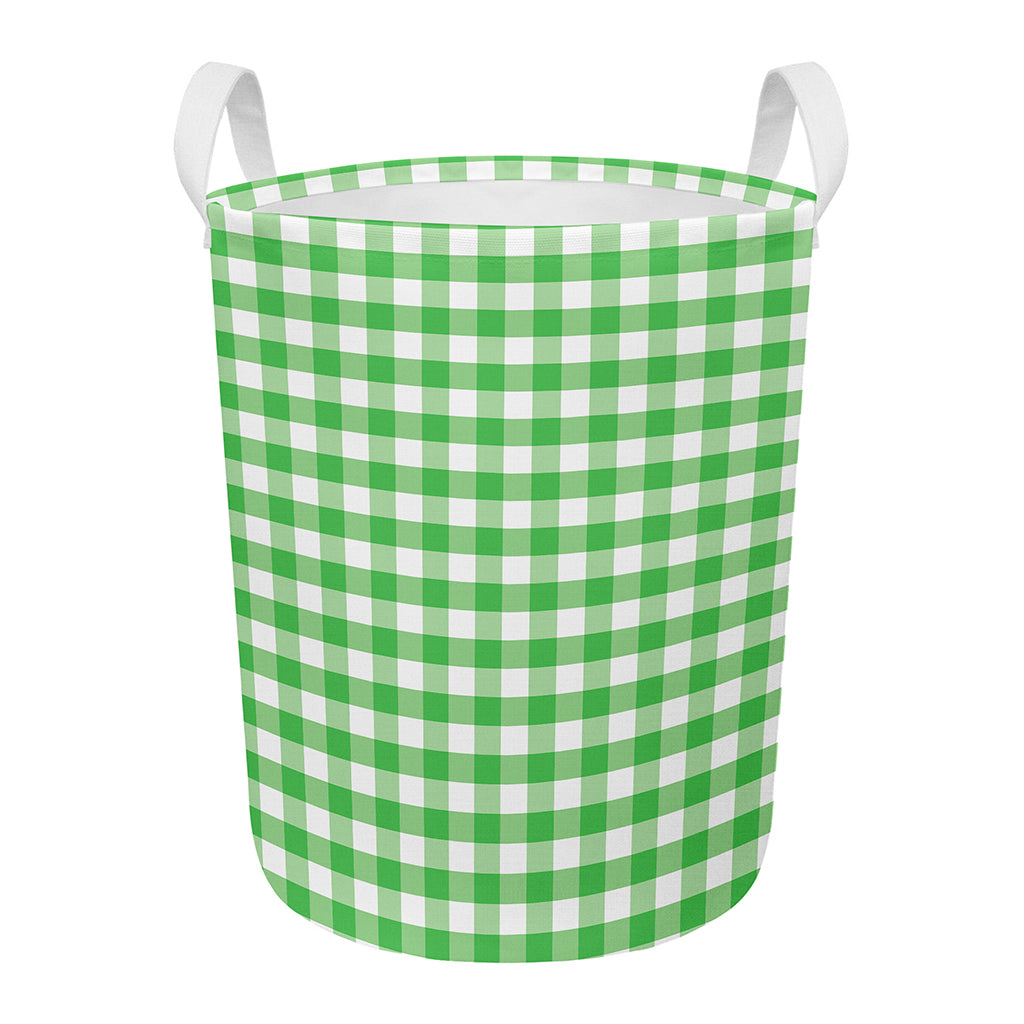 Green And White Gingham Pattern Print Round Laundry Basket