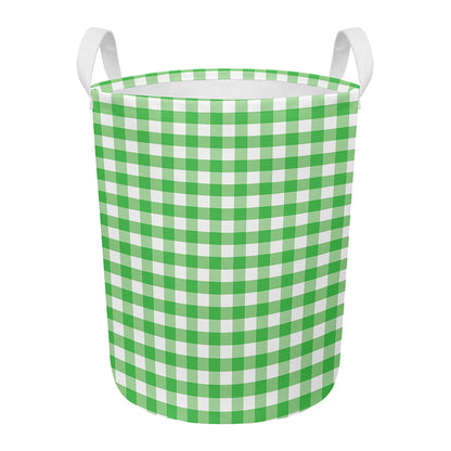 Green And White Gingham Pattern Print Round Laundry Basket