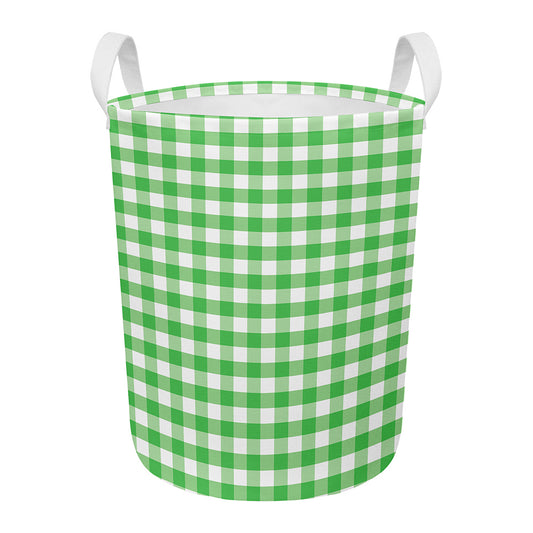 Green And White Gingham Pattern Print Round Laundry Basket