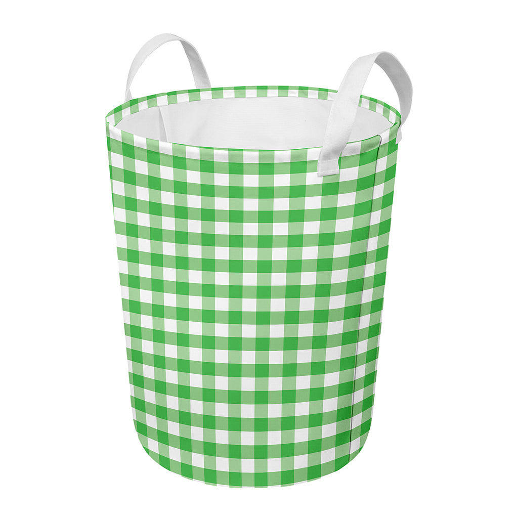 Green And White Gingham Pattern Print Round Laundry Basket