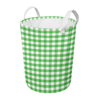 Green And White Gingham Pattern Print Round Laundry Basket