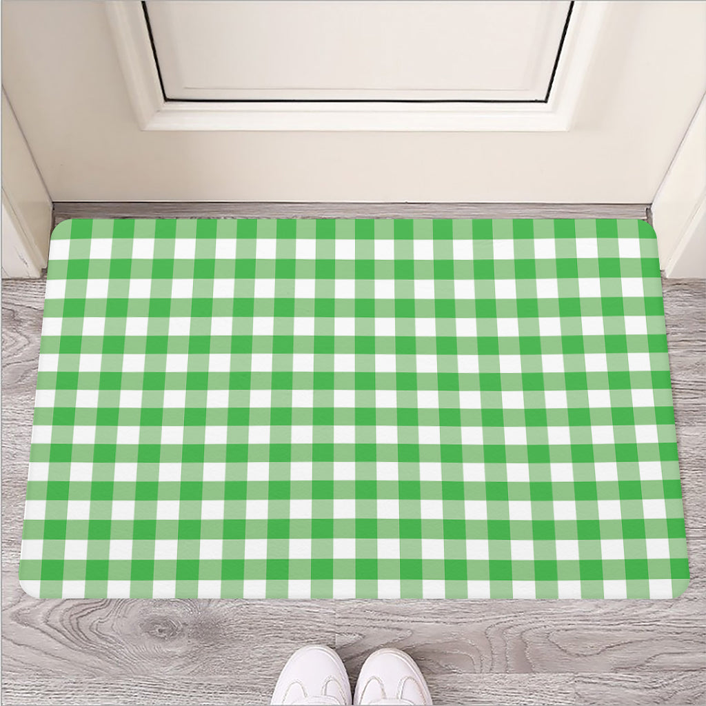Green And White Gingham Pattern Print Rubber Doormat