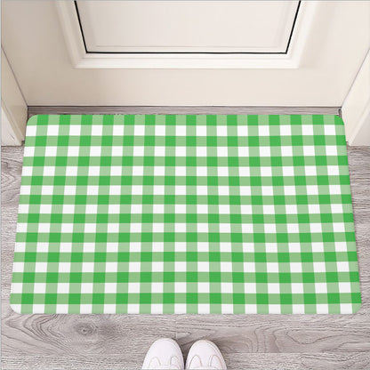 Green And White Gingham Pattern Print Rubber Doormat