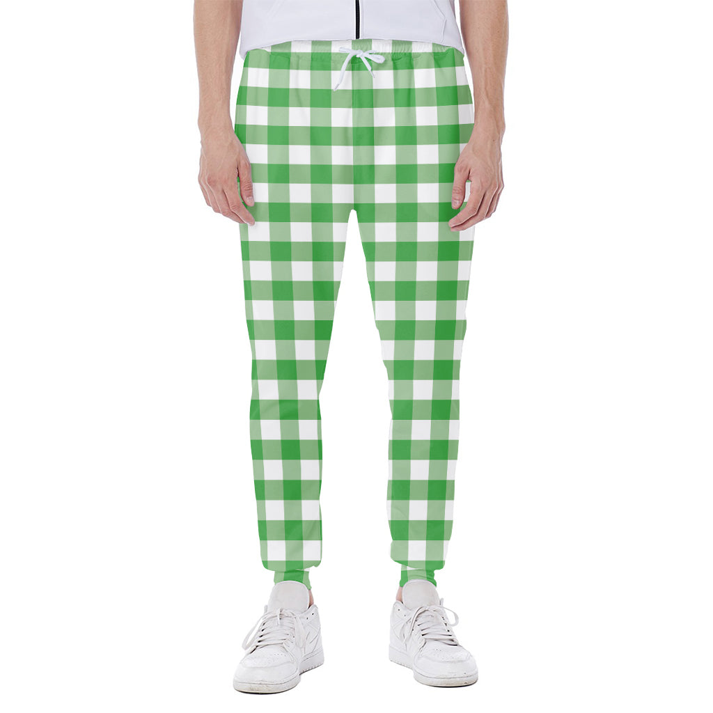 Green And White Gingham Pattern Print Scuba Joggers