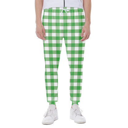 Green And White Gingham Pattern Print Scuba Joggers