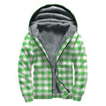 Green And White Gingham Pattern Print Sherpa Lined Zip Up Hoodie