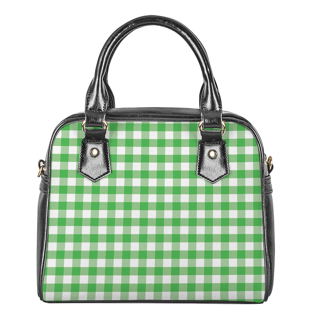 Green And White Gingham Pattern Print Shoulder Handbag