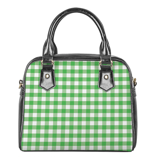 Green And White Gingham Pattern Print Shoulder Handbag