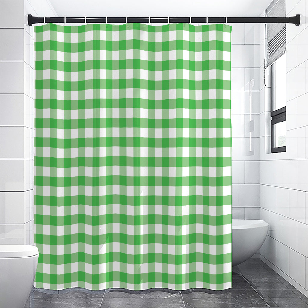 Green And White Gingham Pattern Print Shower Curtain