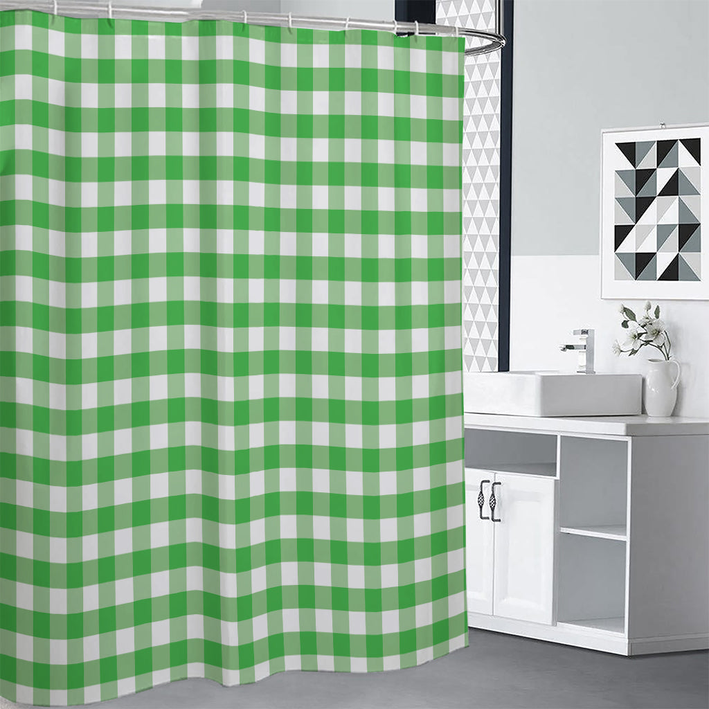 Green And White Gingham Pattern Print Shower Curtain