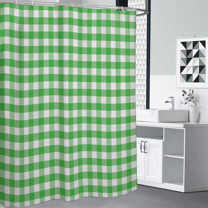 Green And White Gingham Pattern Print Shower Curtain