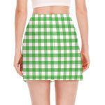 Green And White Gingham Pattern Print Side Slit Mini Skirt