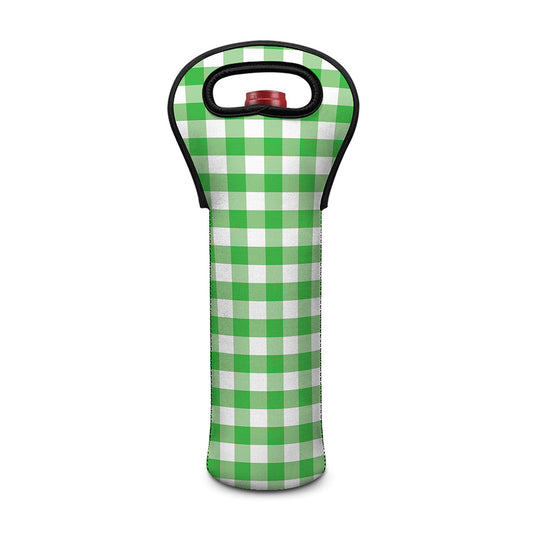 Green And White Gingham Pattern Print Single Neoprene Wine Tote
