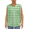 Green And White Gingham Pattern Print Sleeveless Baseball Jersey