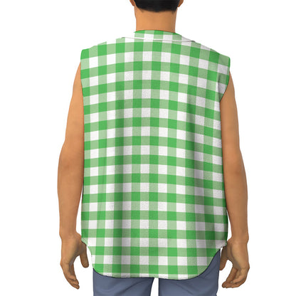 Green And White Gingham Pattern Print Sleeveless Baseball Jersey