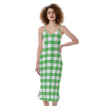 Green And White Gingham Pattern Print Slim Fit Midi Cami Dress