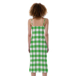 Green And White Gingham Pattern Print Slim Fit Midi Cami Dress