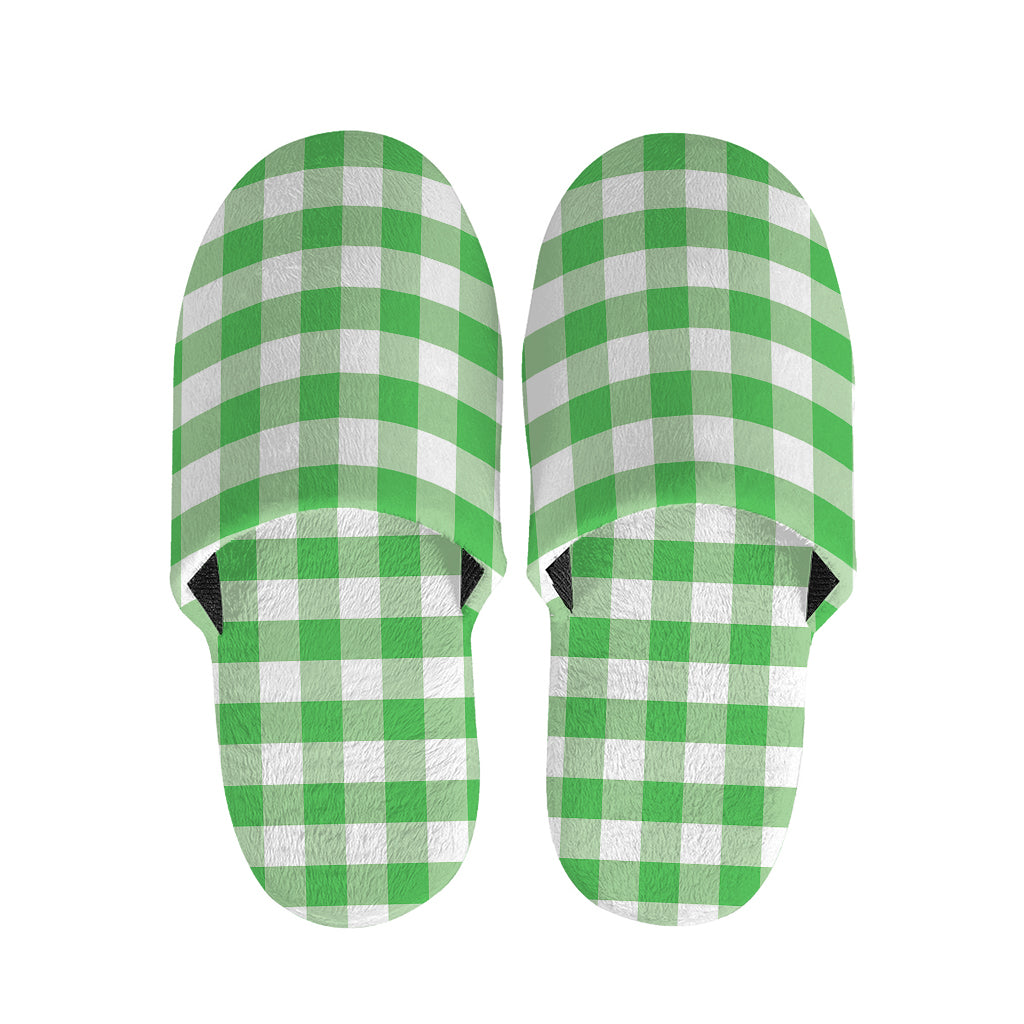 Green And White Gingham Pattern Print Slippers