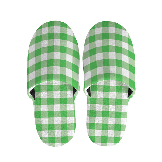 Green And White Gingham Pattern Print Slippers