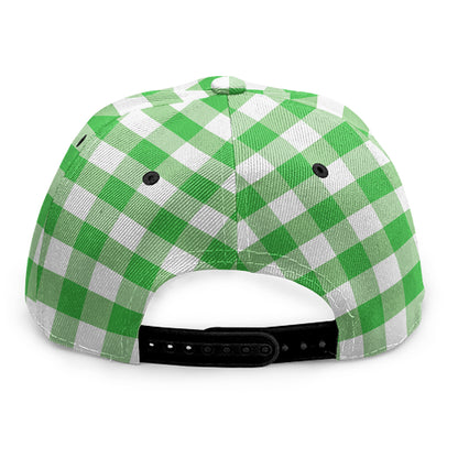 Green And White Gingham Pattern Print Snapback Cap