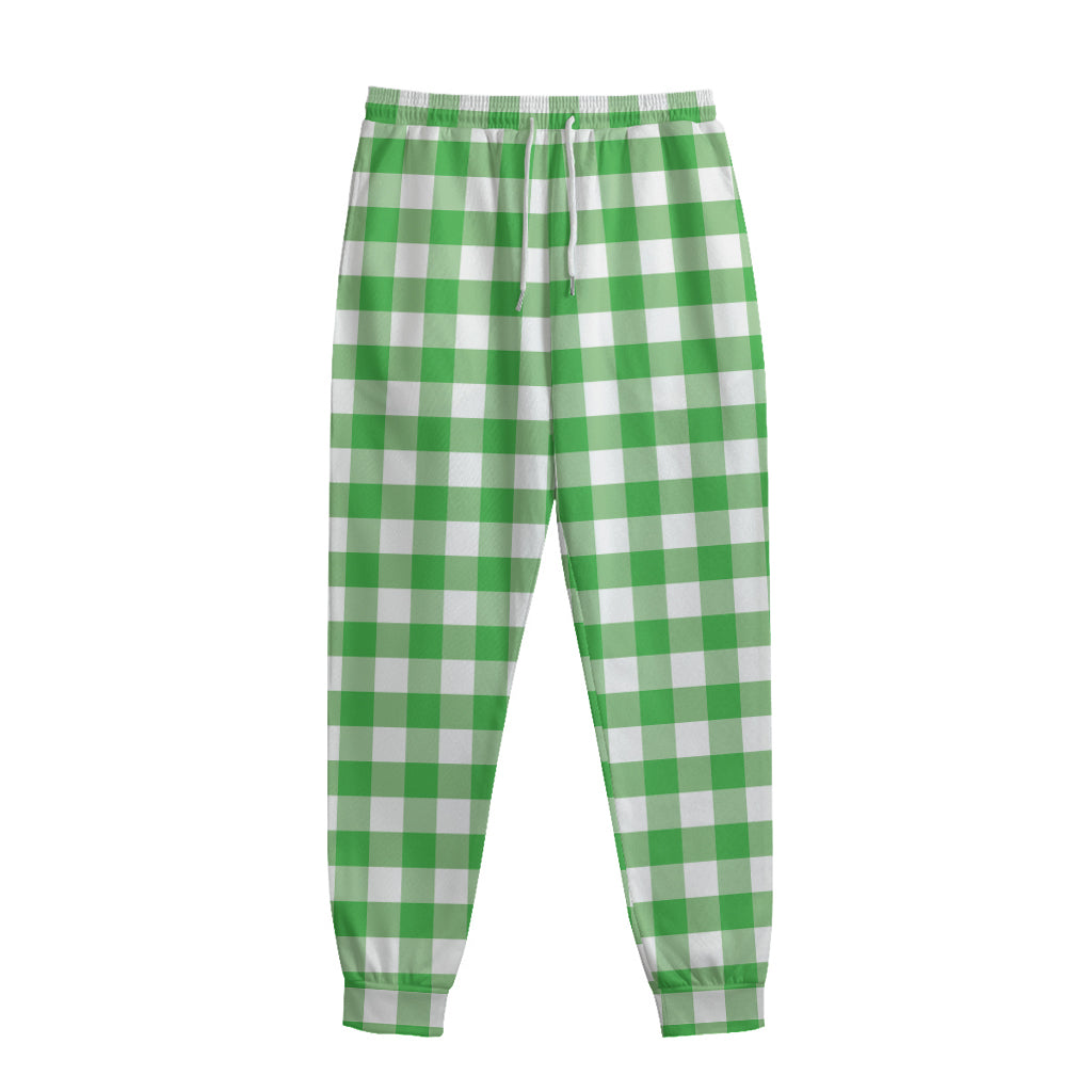 Green And White Gingham Pattern Print Sweatpants