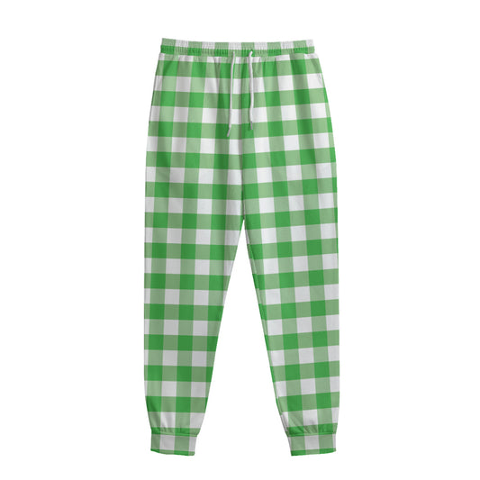 Green And White Gingham Pattern Print Sweatpants
