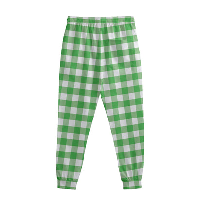 Green And White Gingham Pattern Print Sweatpants