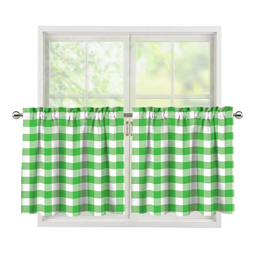 Green And White Gingham Pattern Print Tier Curtains