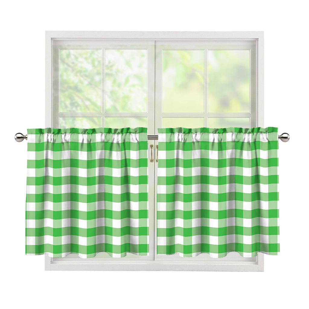 Green And White Gingham Pattern Print Tier Curtains