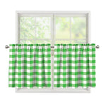 Green And White Gingham Pattern Print Tier Curtains