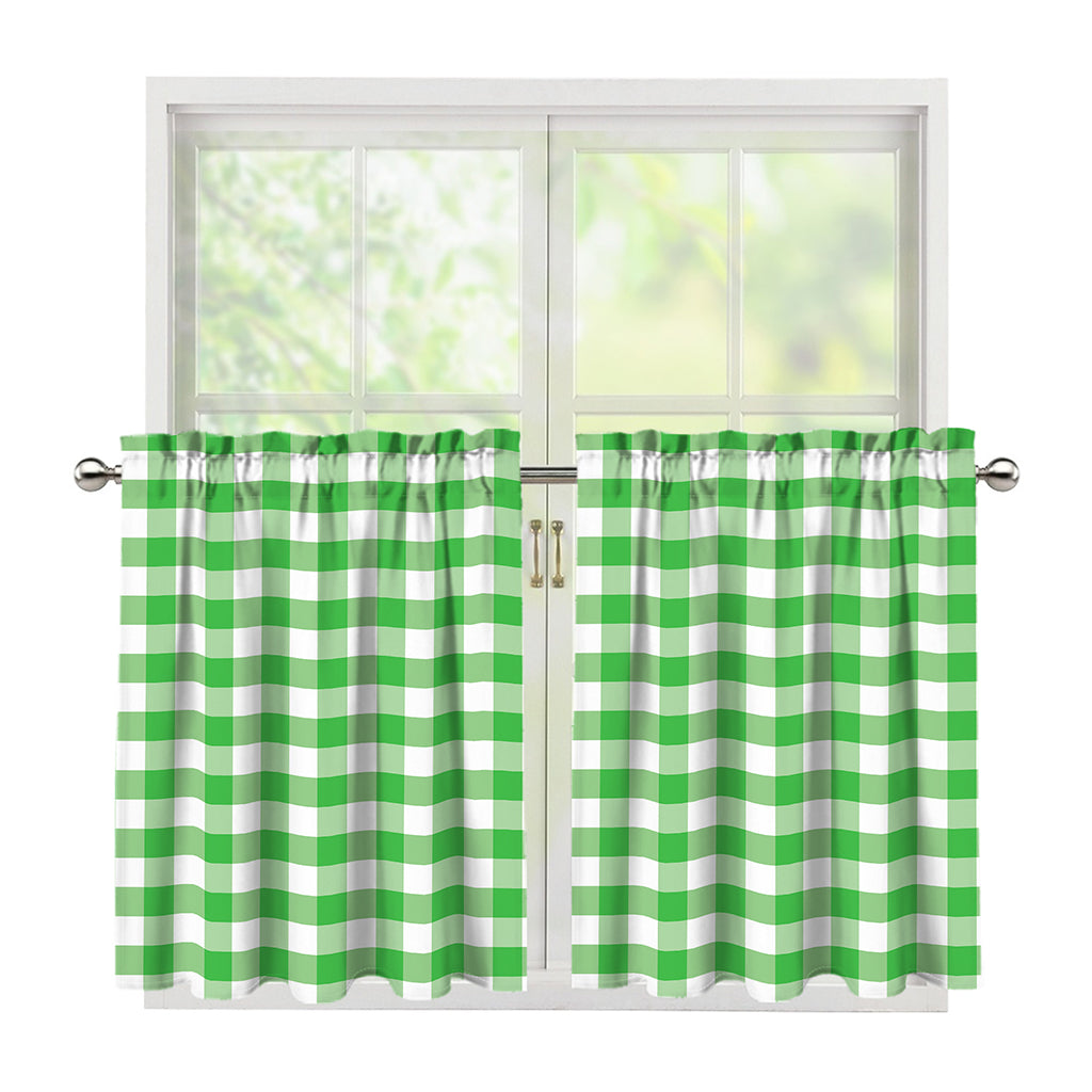 Green And White Gingham Pattern Print Tier Curtains