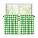 Green And White Gingham Pattern Print Tier Curtains