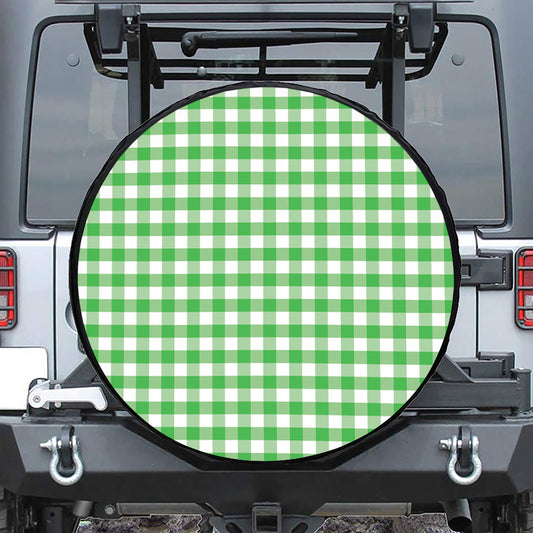 Green And White Gingham Pattern Print Tire Cover