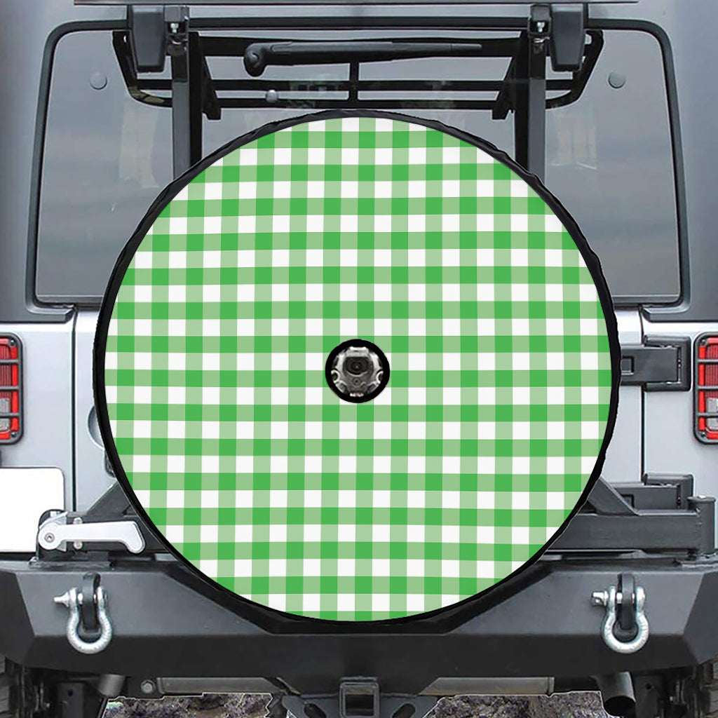 Green And White Gingham Pattern Print Tire Cover With Camera Hole