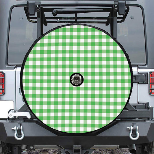 Green And White Gingham Pattern Print Tire Cover With Camera Hole